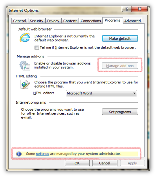 IE Manage Add-on grayed out IE Manage Add-on grayed out