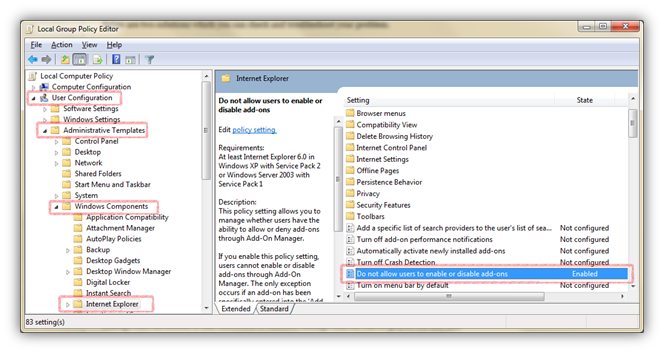 Do not allow users to enable or disable add-ons Do not allow users to enable or disable add-ons