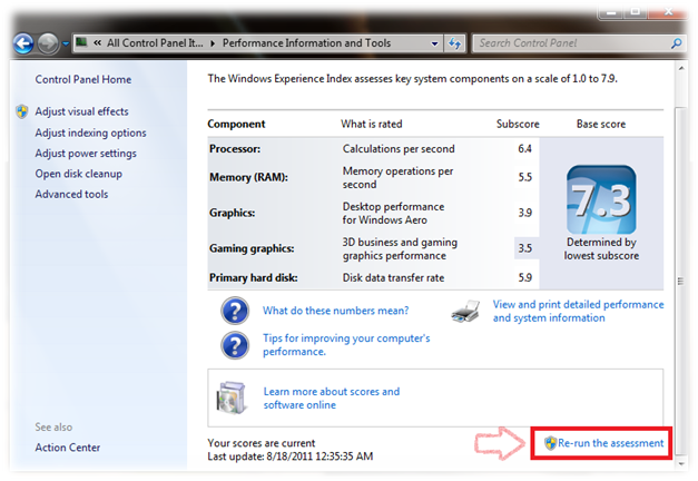cómo permitirles mejorar la calificación del sistema en Windows Vista 7